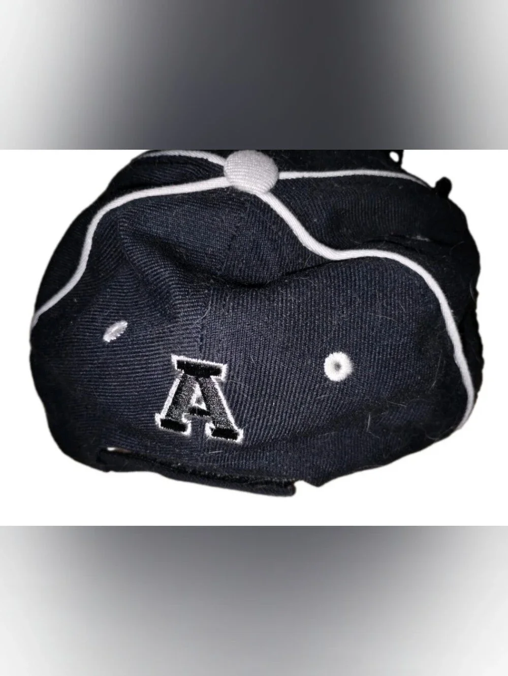 3 'A' Embroidered Black Baseball Cap with White Pinstripes Adjustable